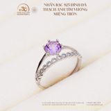  Nhẫn Bạc 925 Đính Đá Thạch Anh Tím Vuông Miệng Tròn 