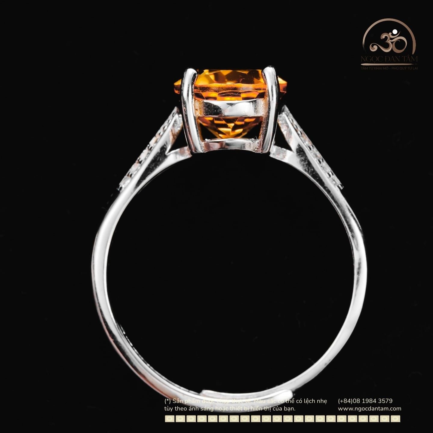  Nhẫn bạc 925 Đính Đá Thạch Anh Vàng 8x10mm 