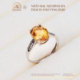  Nhẫn bạc 925 Đính Đá Thạch Anh Vàng 8x10mm 