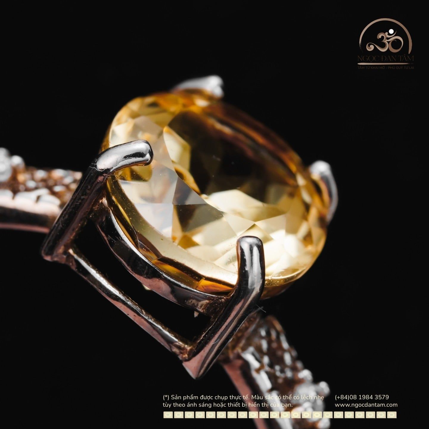  Nhẫn bạc 925 Đính Đá Thạch Anh Vàng 10x12mm 