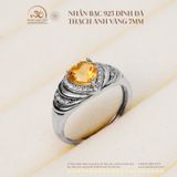  Nhẫn Bạc 925 Đính Đá Thạch Anh Vàng 7mm 