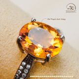  Nhẫn bạc 925 Đính Đá Thạch Anh Vàng 8x10mm 