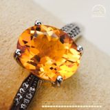  Nhẫn bạc 925 Đính Đá Thạch Anh Vàng 8x10mm 