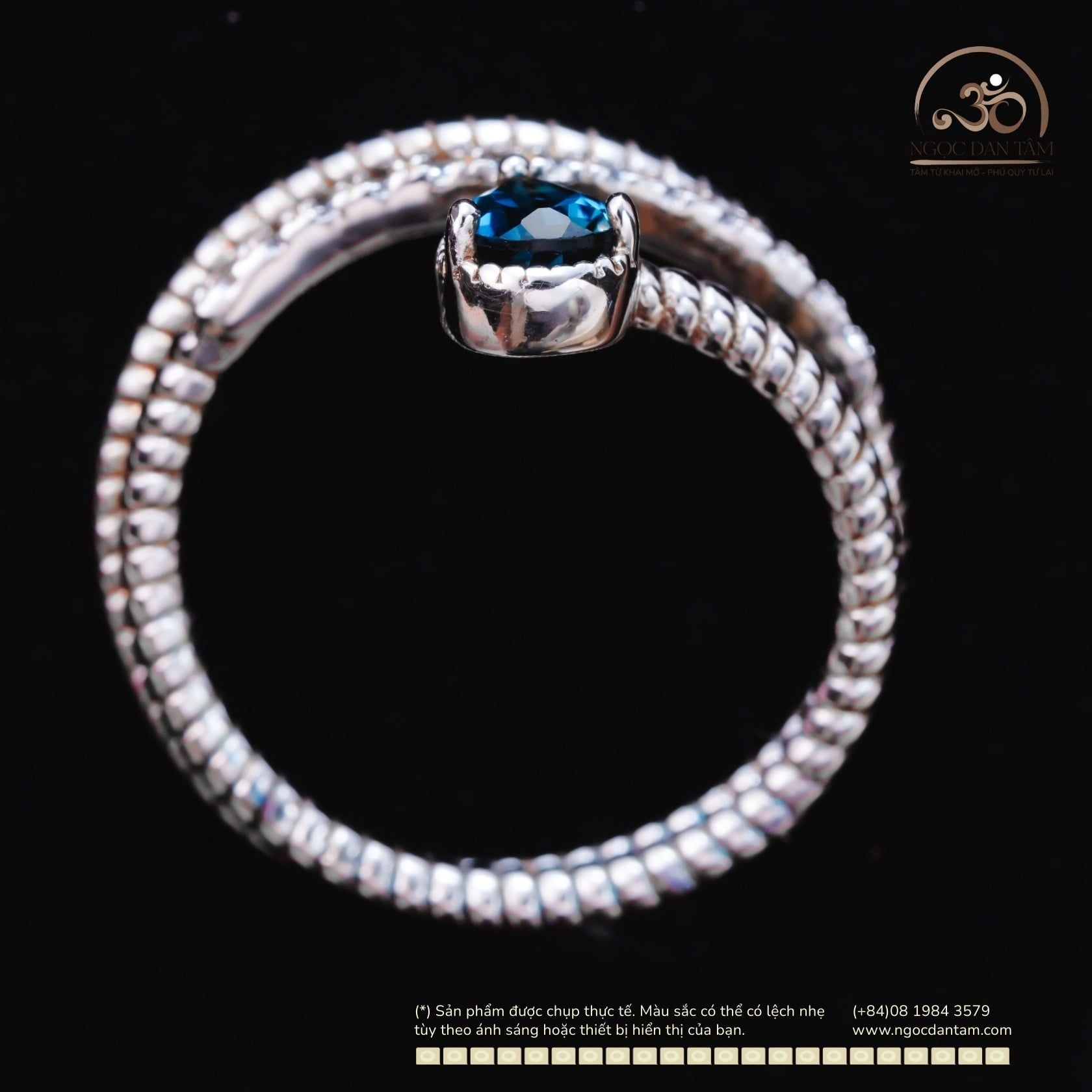  Nhẫn Bạc 925 Xoắn Đính Đá Topaz 