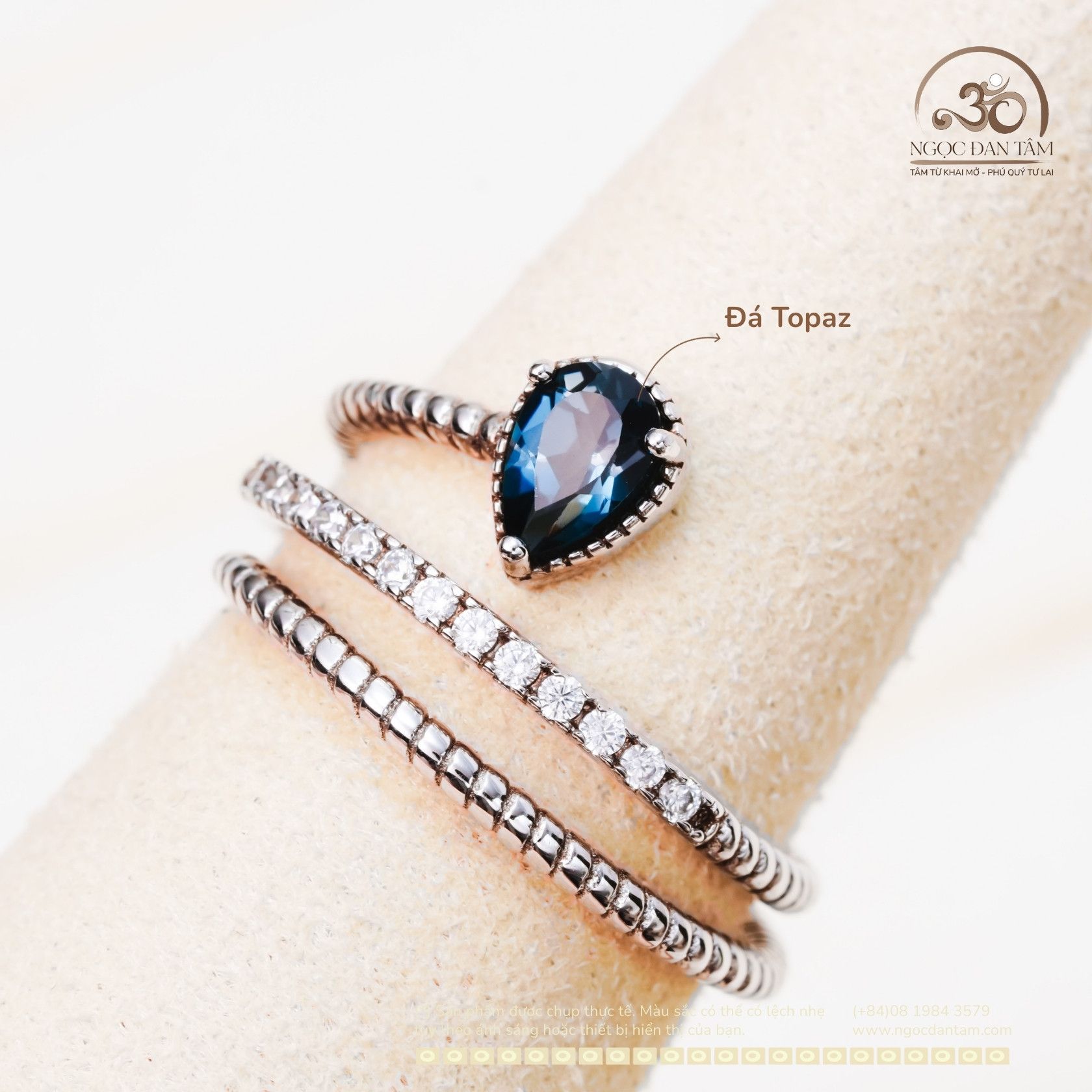  Nhẫn Bạc 925 Xoắn Đính Đá Topaz 