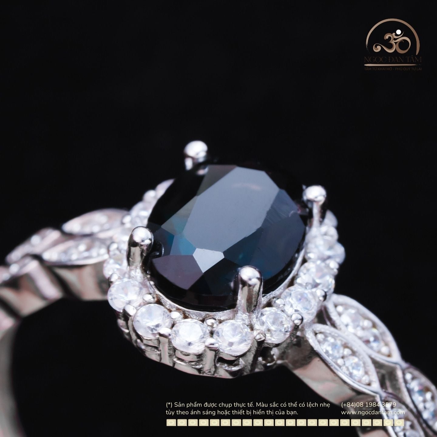  Nhẫn Bạc 925 Đính Đá Topaz Đen 