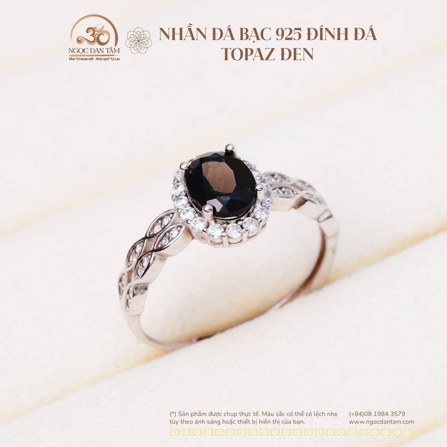  Nhẫn Bạc 925 Đính Đá Topaz Đen 