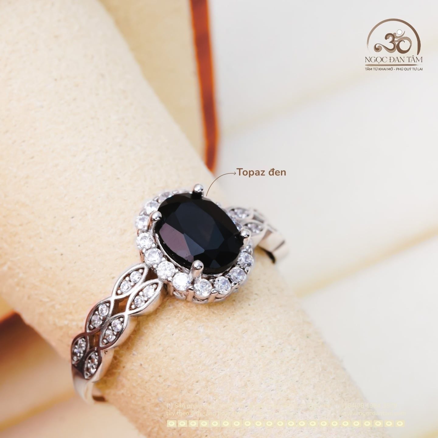  Nhẫn Bạc 925 Đính Đá Topaz Đen 