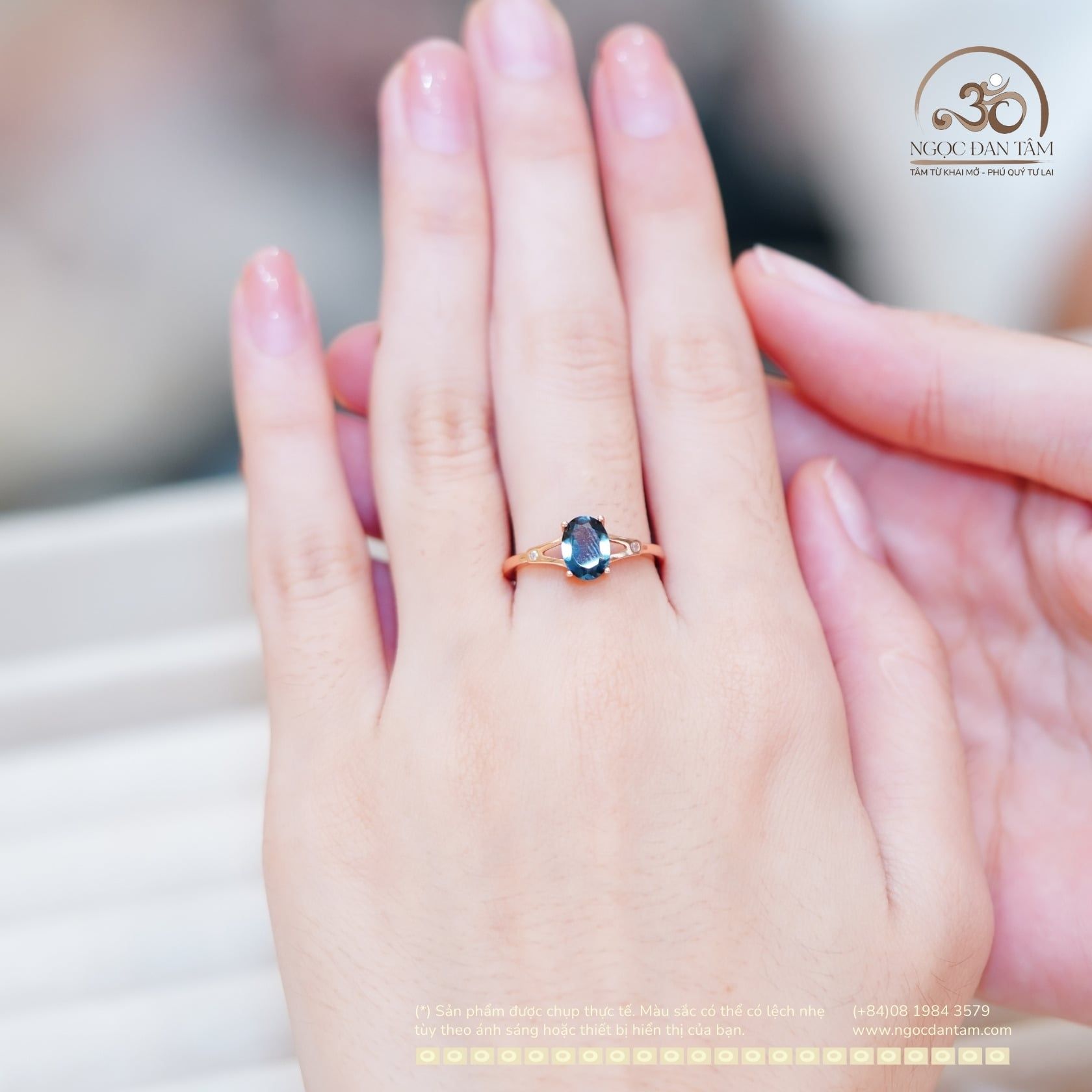  Nhẫn Bạc 925 Mạ Vàng Hồng Đính Đá Topaz 