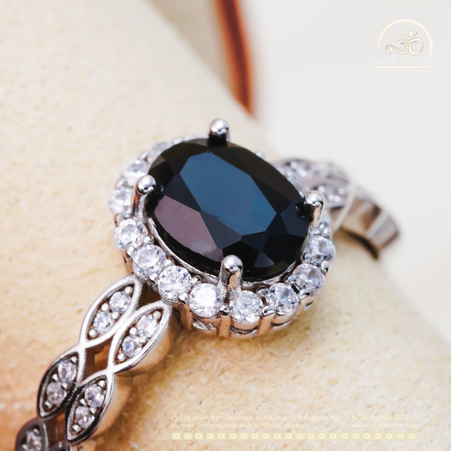  Nhẫn Bạc 925 Đính Đá Topaz Đen 