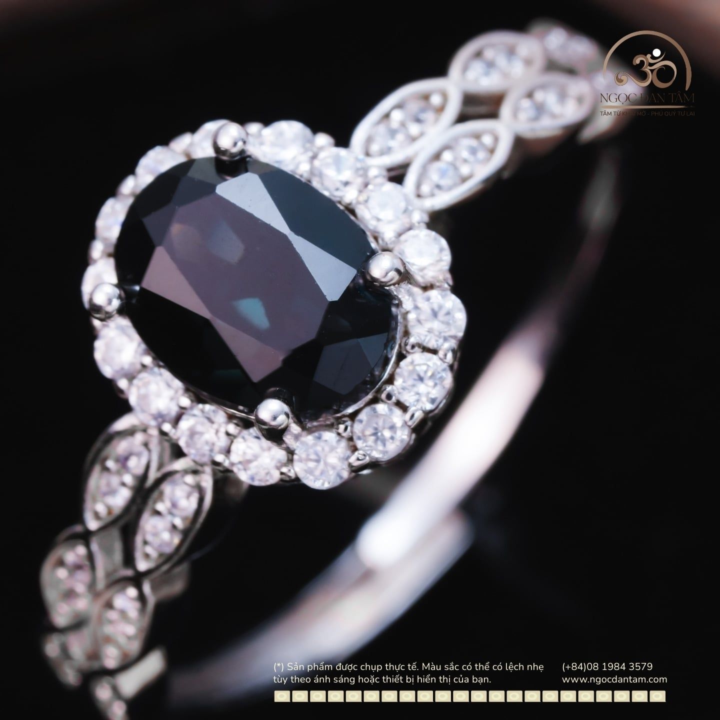  Nhẫn Bạc 925 Đính Đá Topaz Đen 