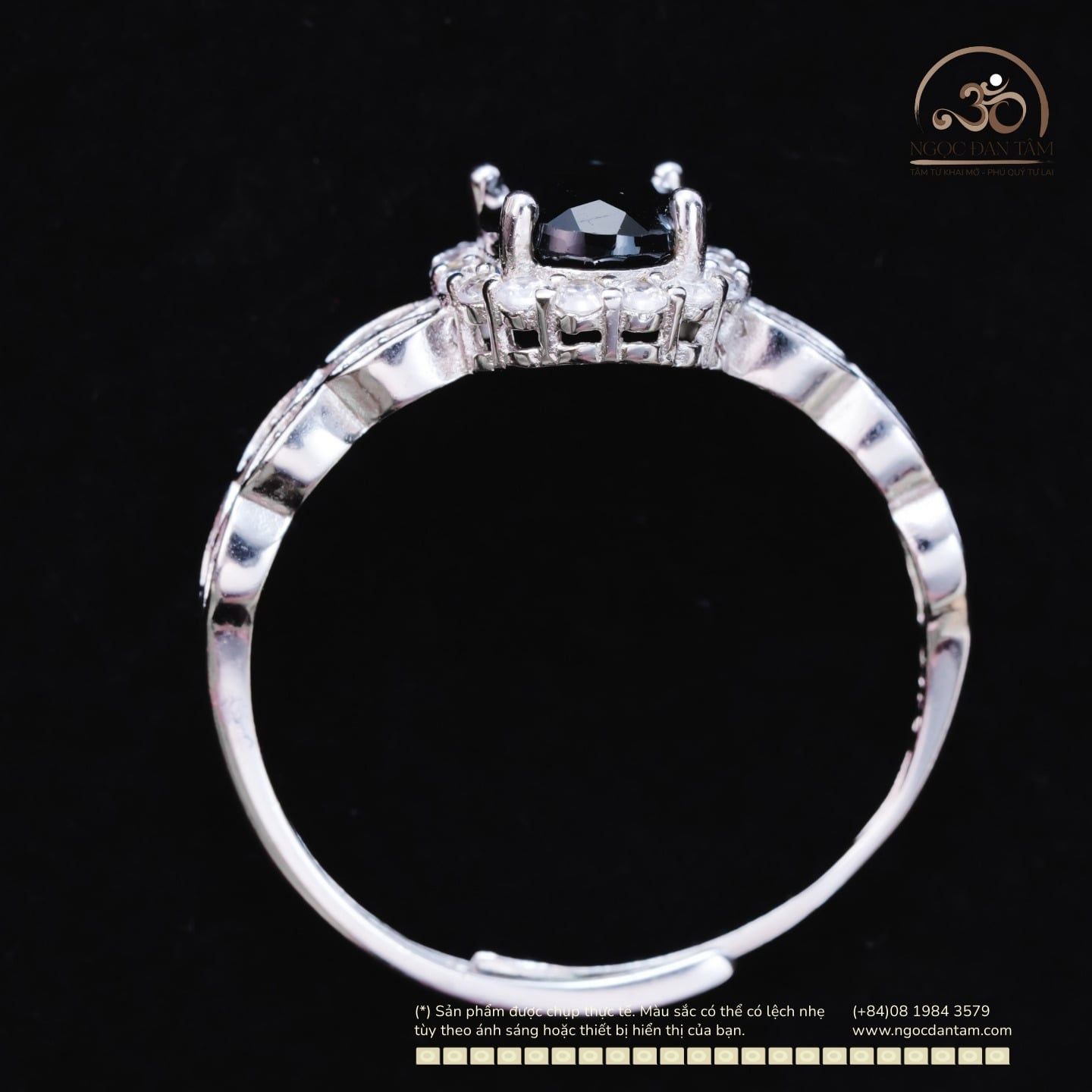  Nhẫn Bạc 925 Đính Đá Topaz Đen 