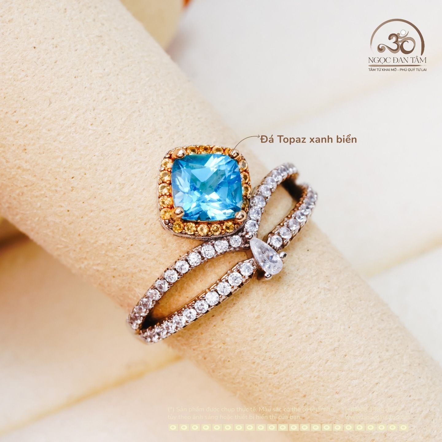  Nhẫn Bạc 925 Đính Đá Topaz Xanh Biển 