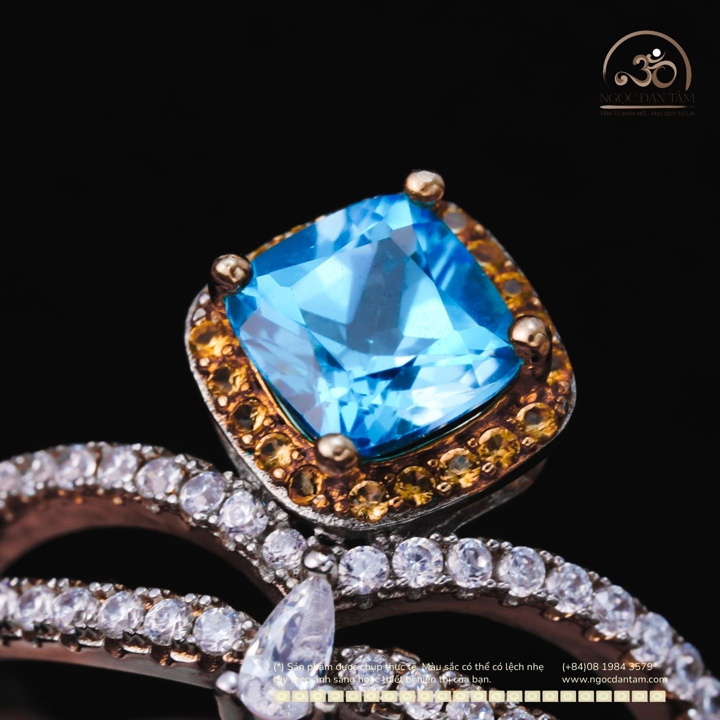  Nhẫn Bạc 925 Đính Đá Topaz Xanh Biển 