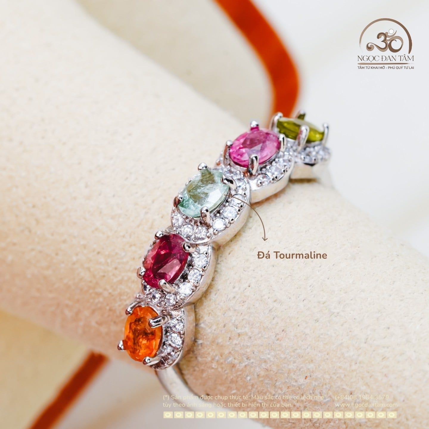  Nhẫn Bạc 925 Đính Đá Tourmaline 3x4mm 
