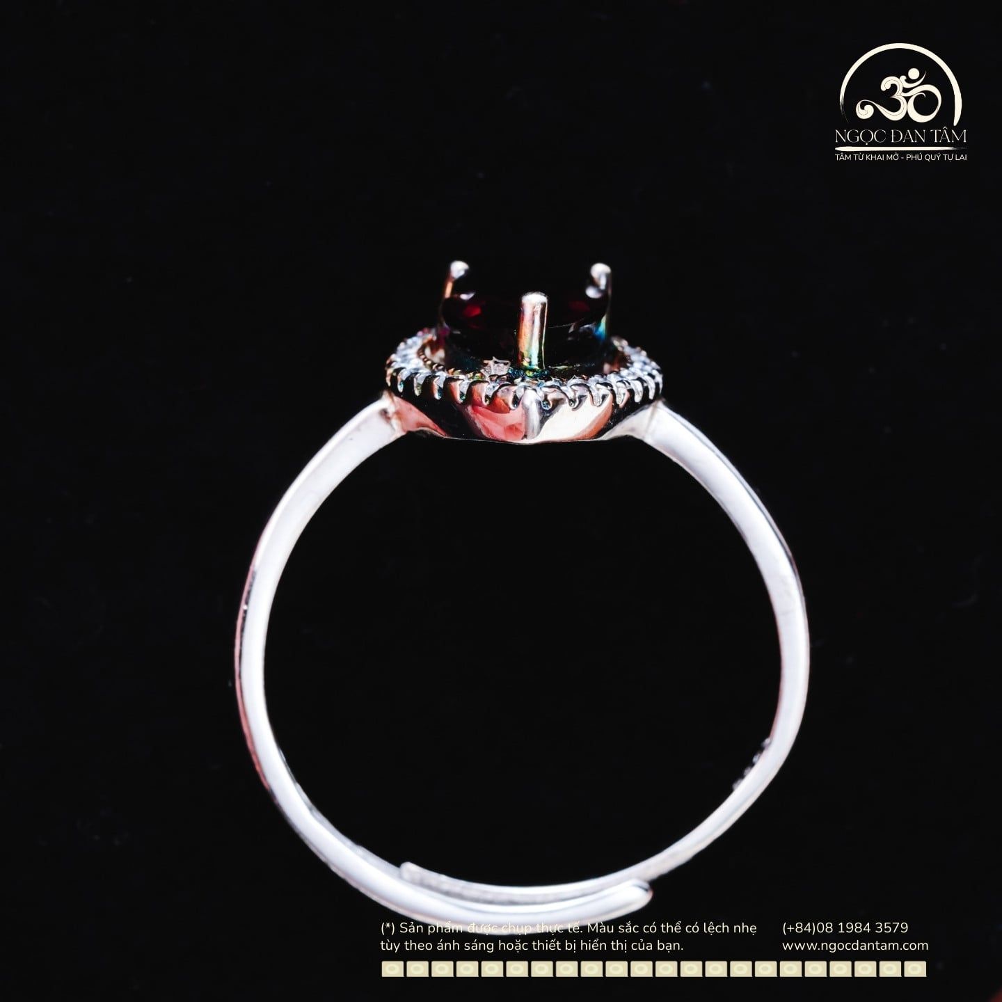  Nhẫn Bạc 925 Đính Đá Tourmaline 6.8mm 