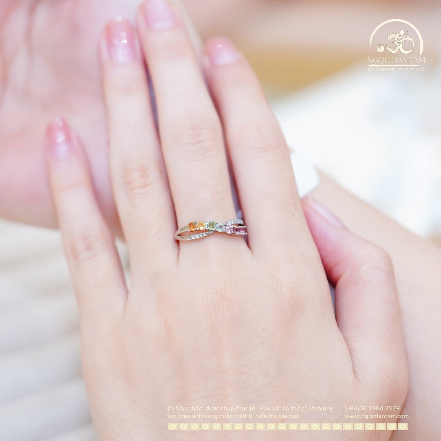  Nhẫn Bạc 925 Đính Đá Tourmaline 2.5mm 