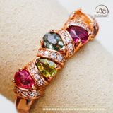  Nhẫn Bạc 925 Mạ Vàng Đính Đá Tourmaline 3x4mm 