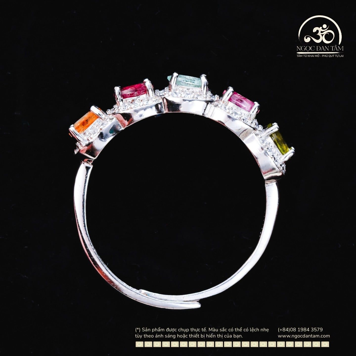  Nhẫn Bạc 925 Đính Đá Tourmaline 3x4mm 