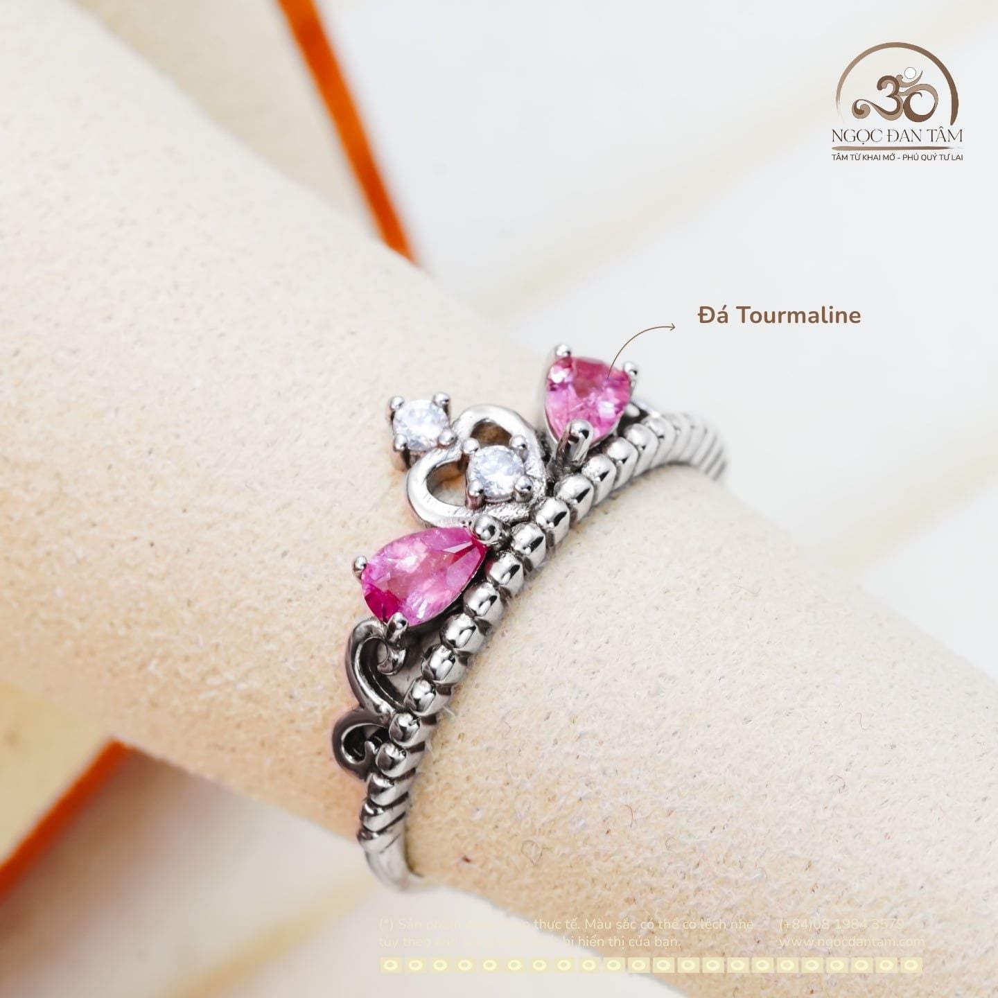  Nhẫn Bạc 925 Đính Đá Tourmaline 3,5mm 