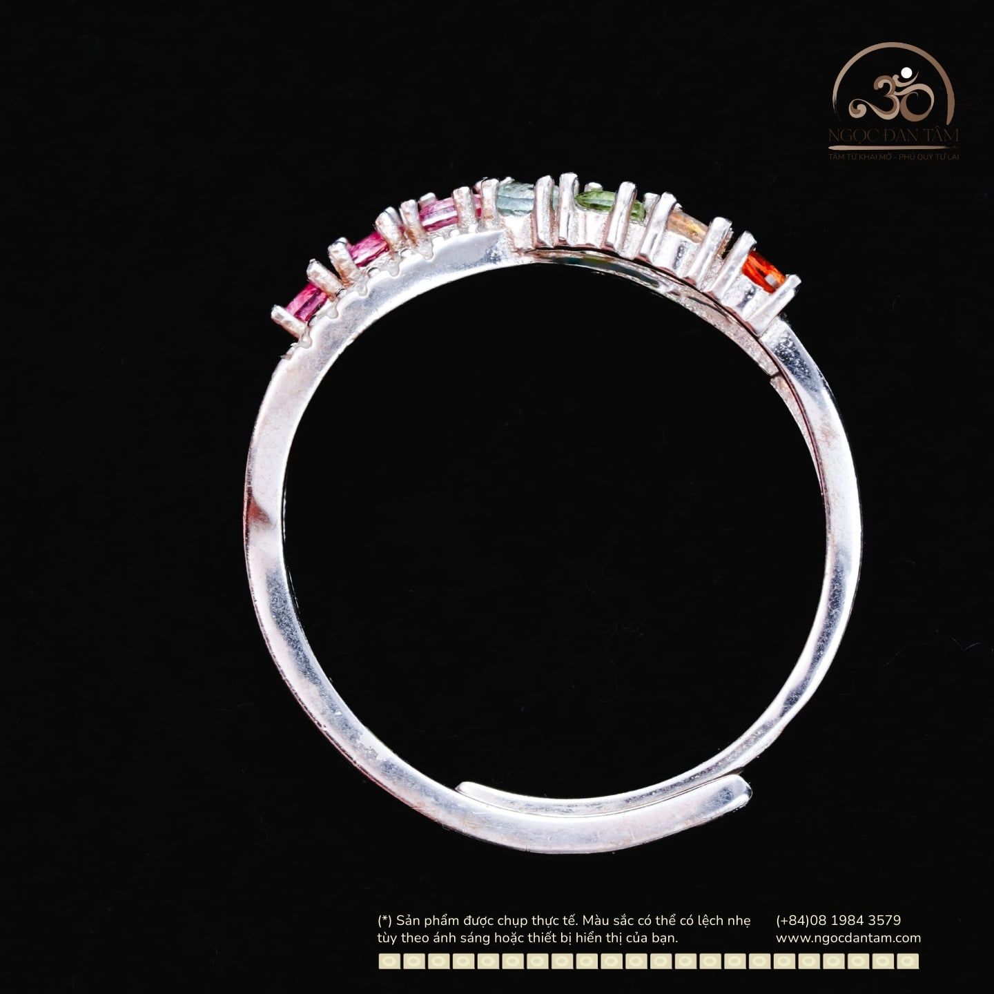  Nhẫn Bạc 925 Đính Đá Tourmaline 2.5mm 