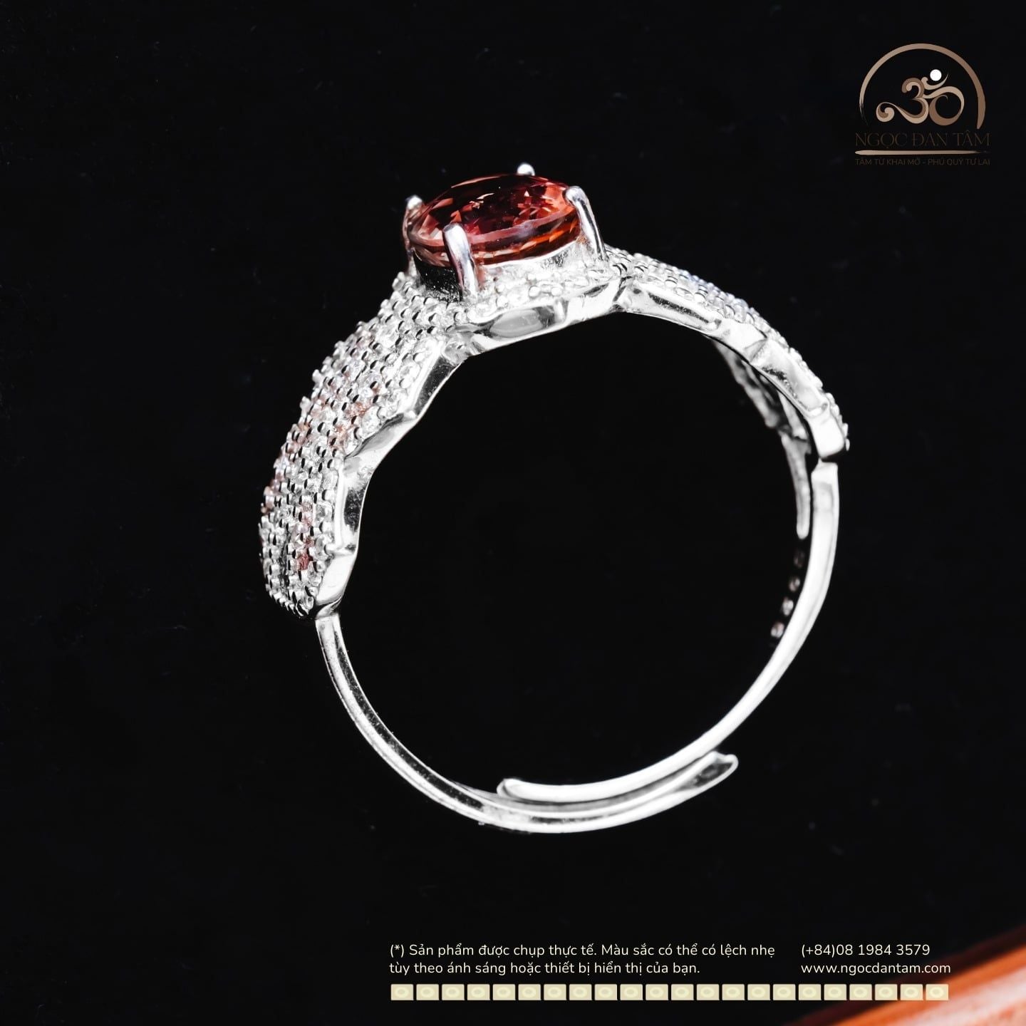  Nhẫn bạc 925 Đính Đá Tourmaline 6x8mm 