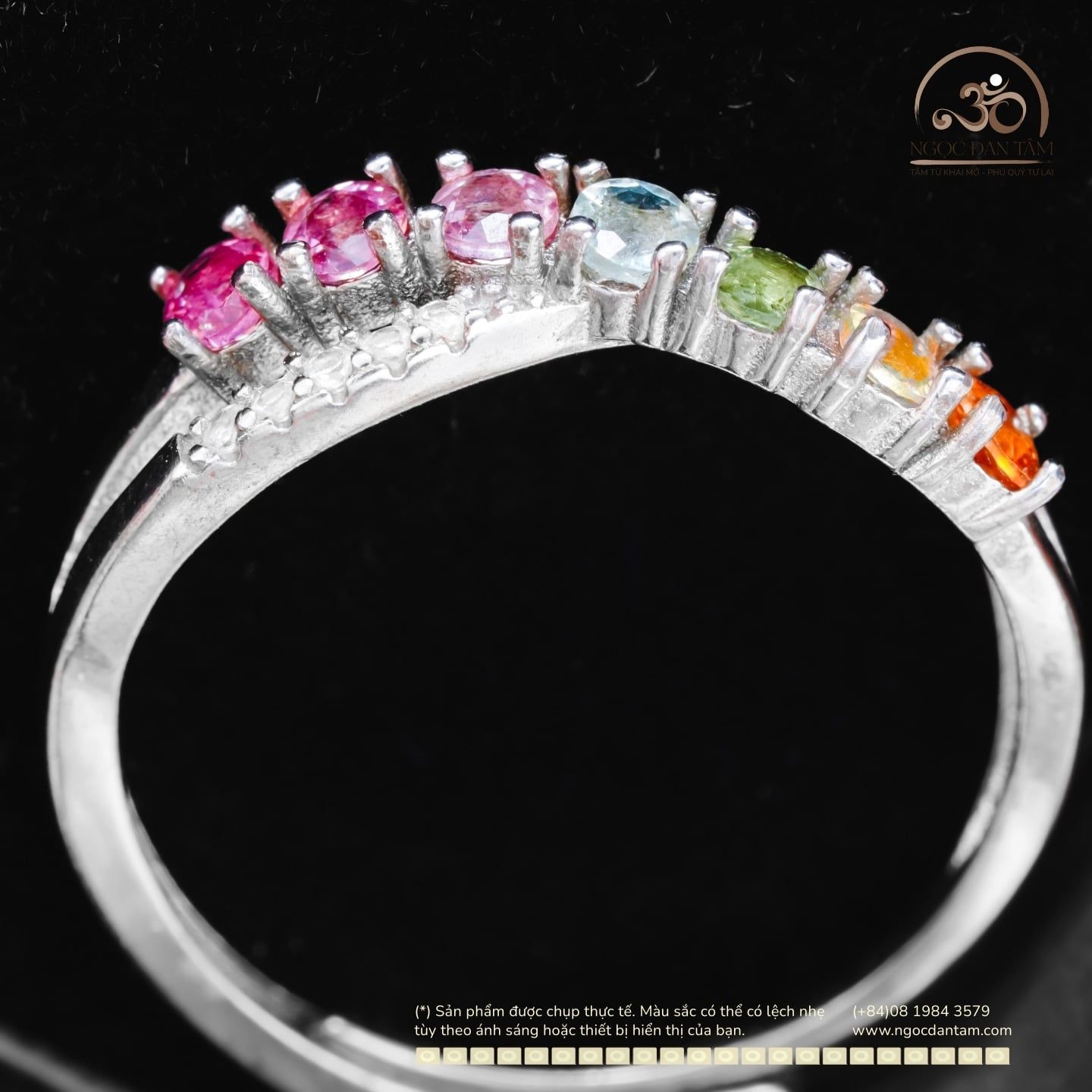  Nhẫn Bạc 925 Đính Đá Tourmaline 2.5mm 