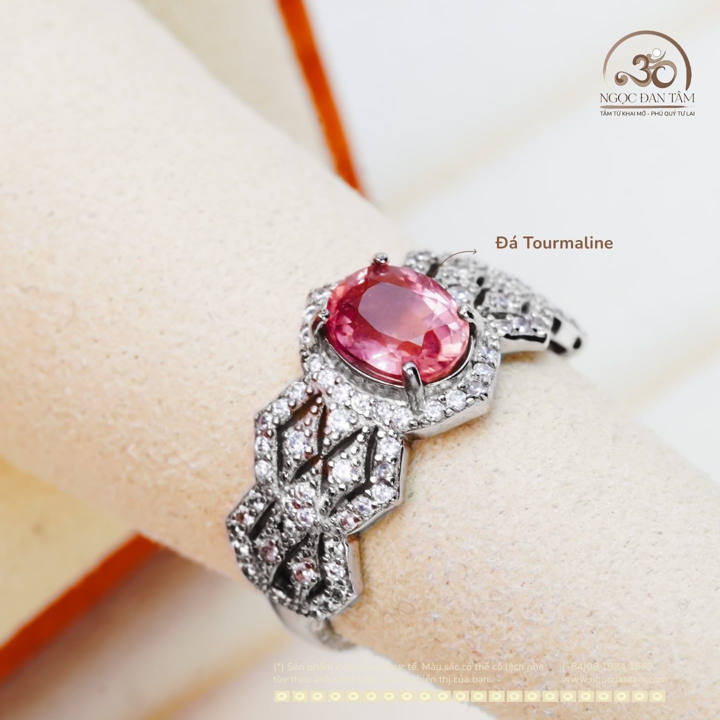  Nhẫn bạc 925 Đính Đá Tourmaline 6x8mm 