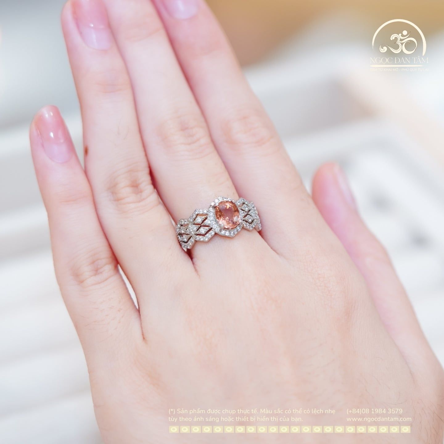  Nhẫn bạc 925 Đính Đá Tourmaline 6x8mm 