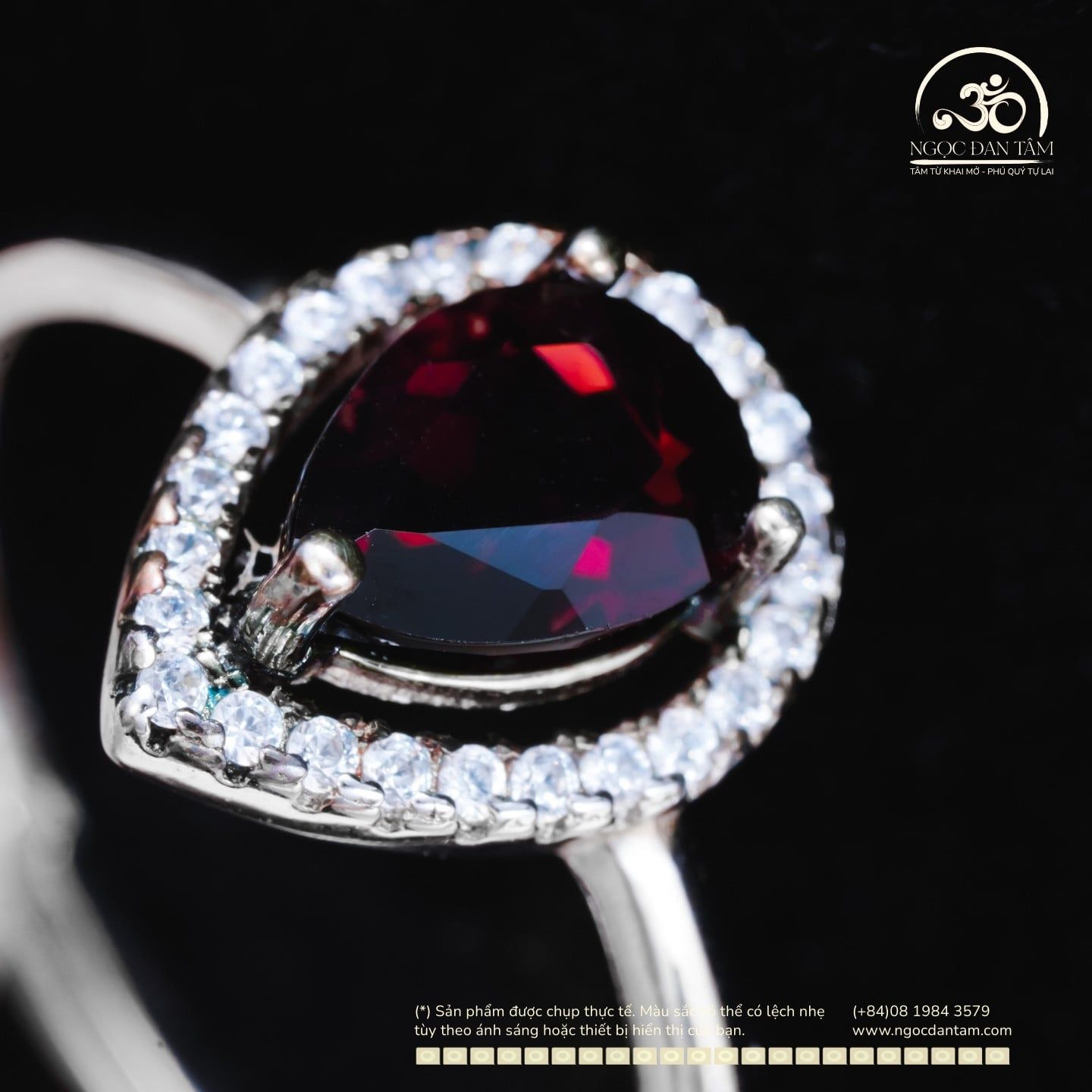  Nhẫn Bạc 925 Đính Đá Tourmaline 6.8mm 