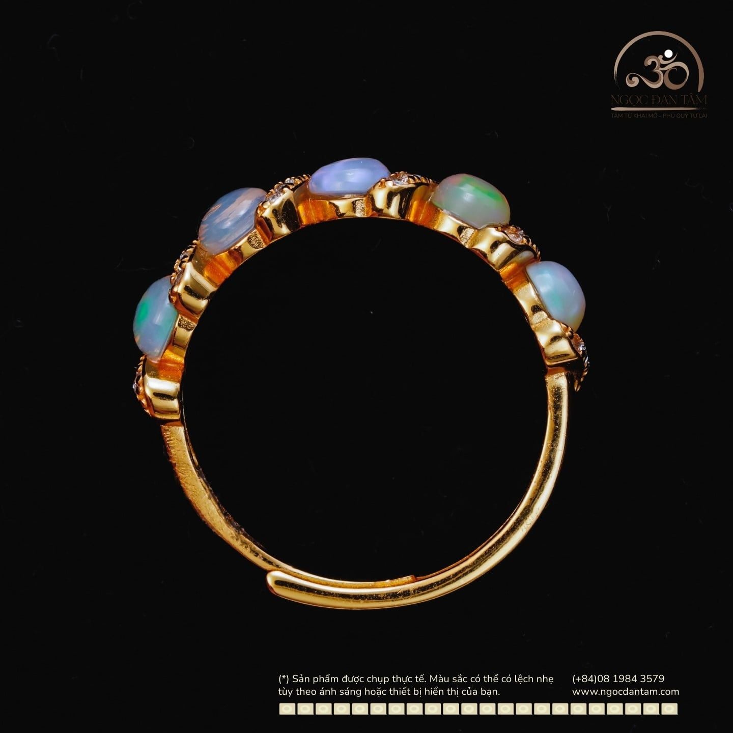  Nhẫn Bạc 925 Mạ Vàng Đính Đá Opal 4mm 