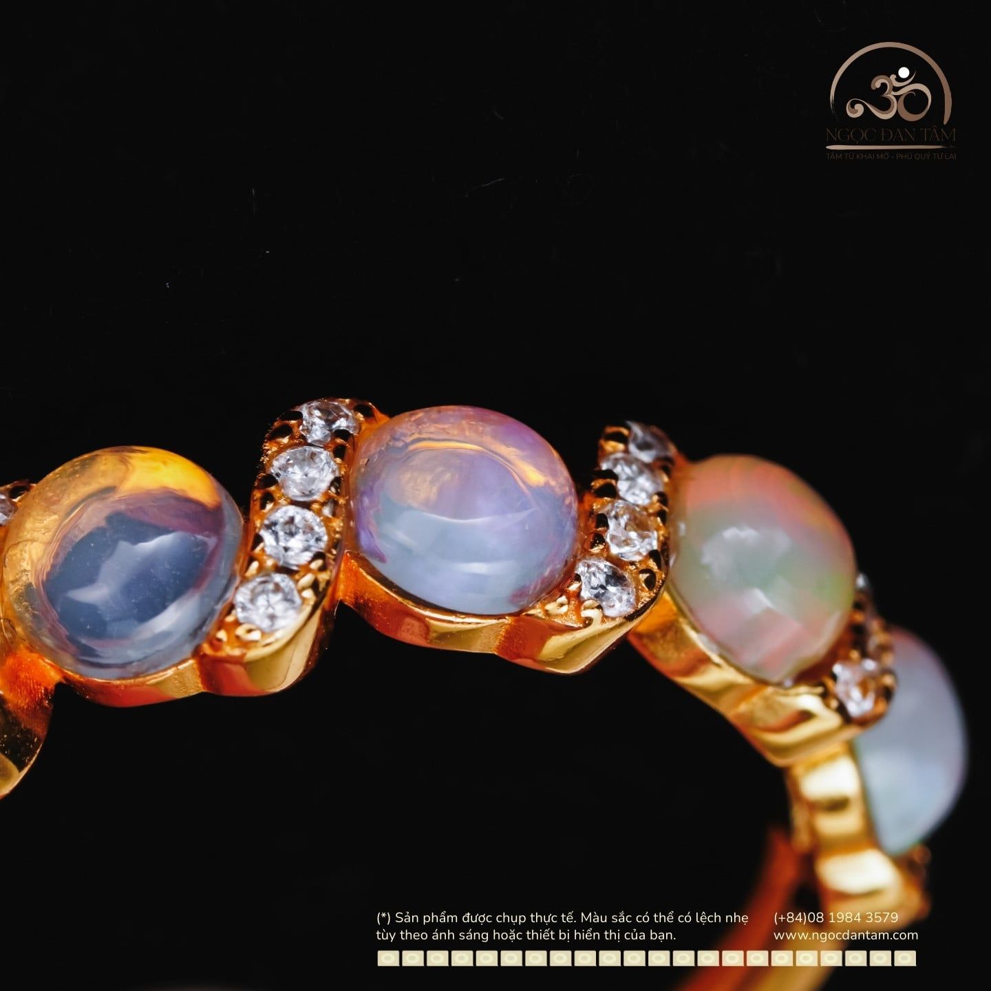  Nhẫn Bạc 925 Mạ Vàng Đính Đá Opal 4mm 