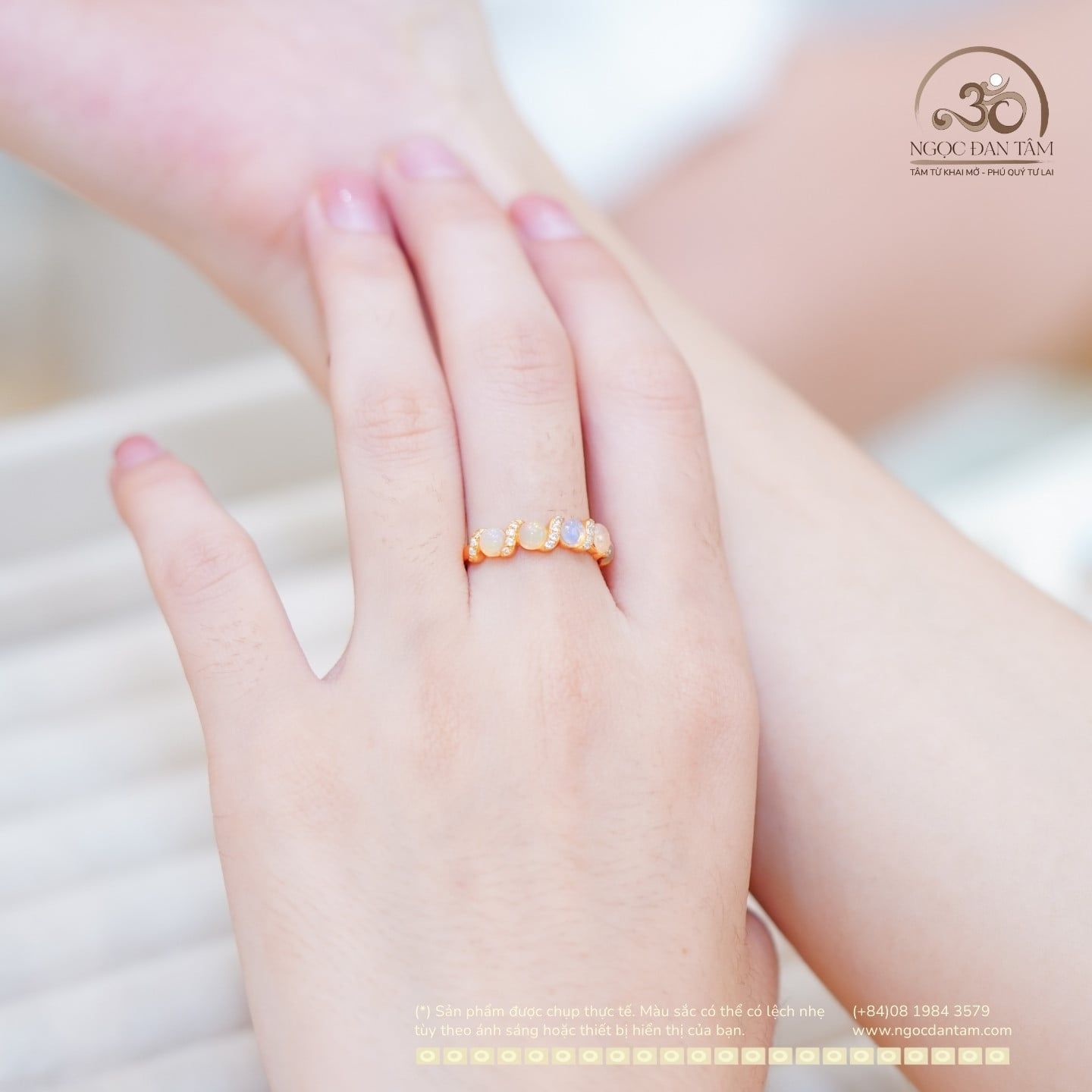  Nhẫn Bạc 925 Mạ Vàng Đính Đá Opal 4mm 