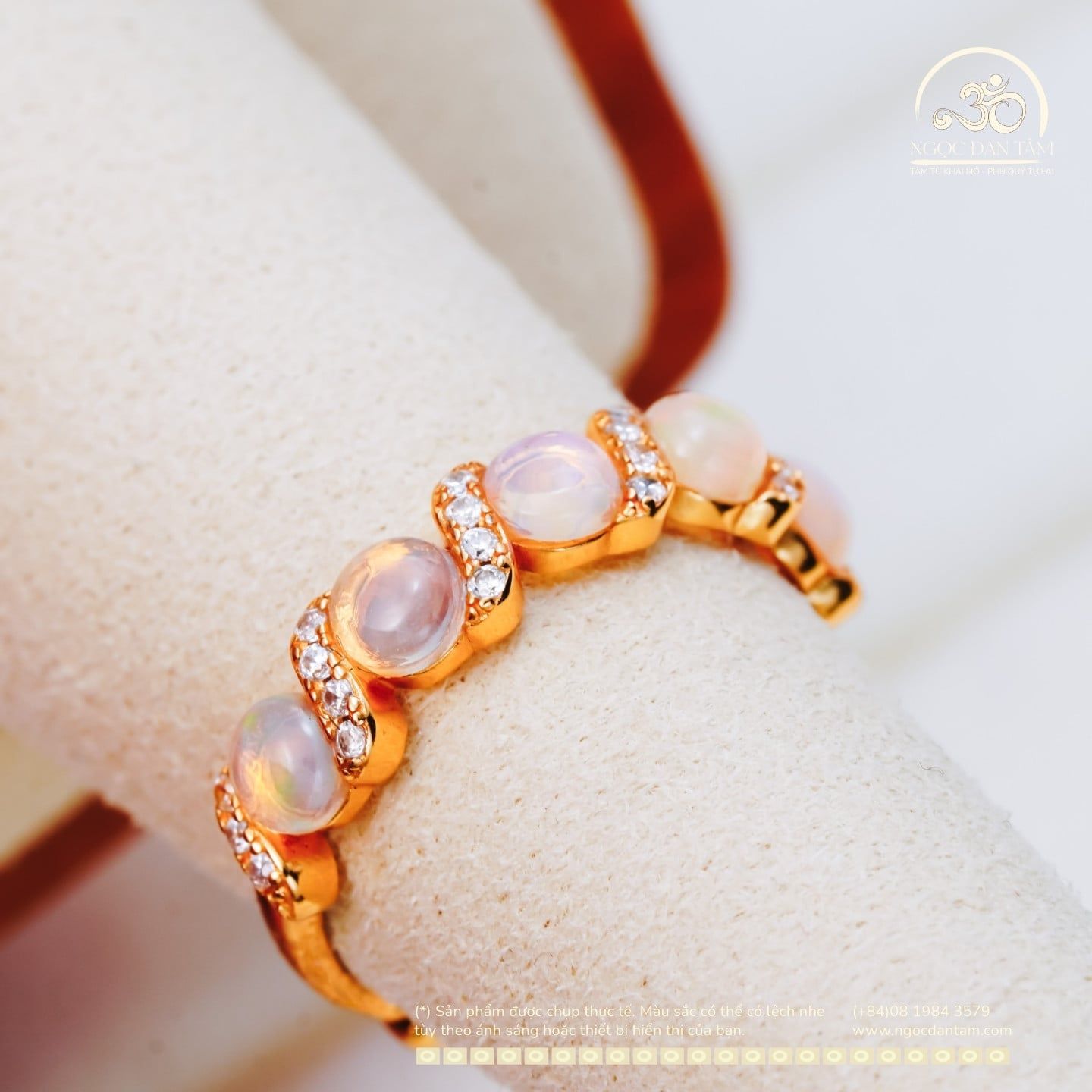  Nhẫn Bạc 925 Mạ Vàng Đính Đá Opal 4mm 