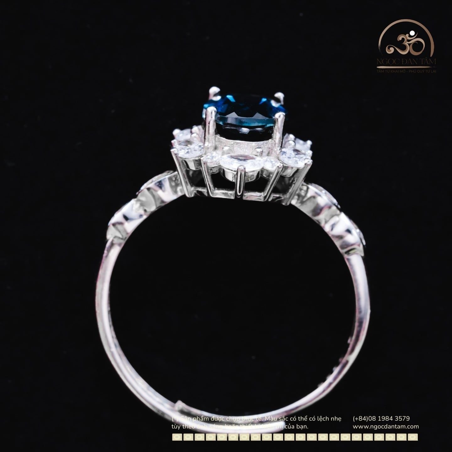  Nhẫn Bạc 925 Đính Đá Topaz Xanh Đen 