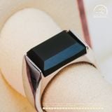  Nhẫn Bạc 925 Đính Ngọc Bích Đen 12mm 