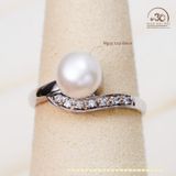  Nhẫn Bạc 925 Ngọc Trai 8mm Đính Đá 