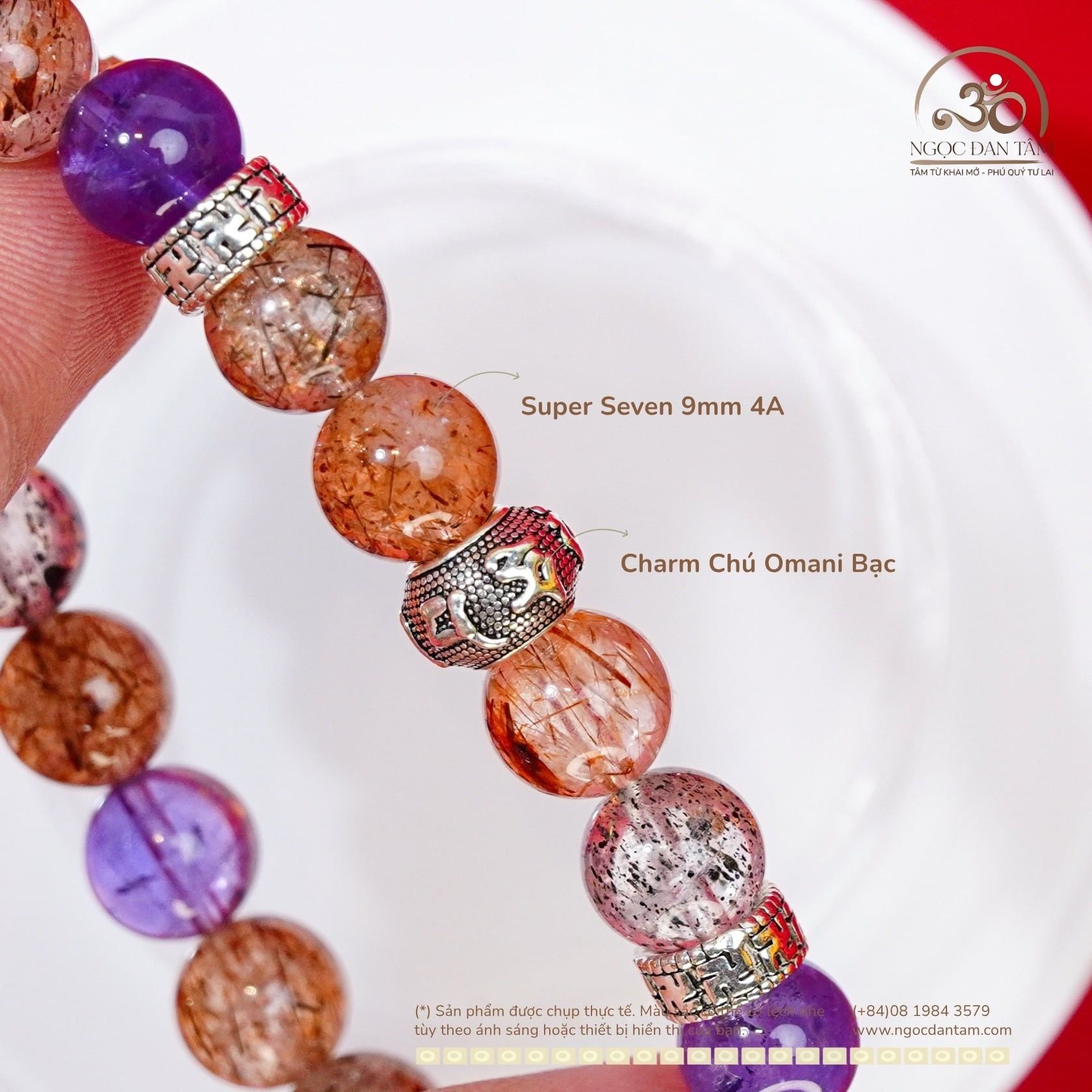  Vòng Tay Super Seven 9mm 4A Phối Charm Chú Omani Bạc 