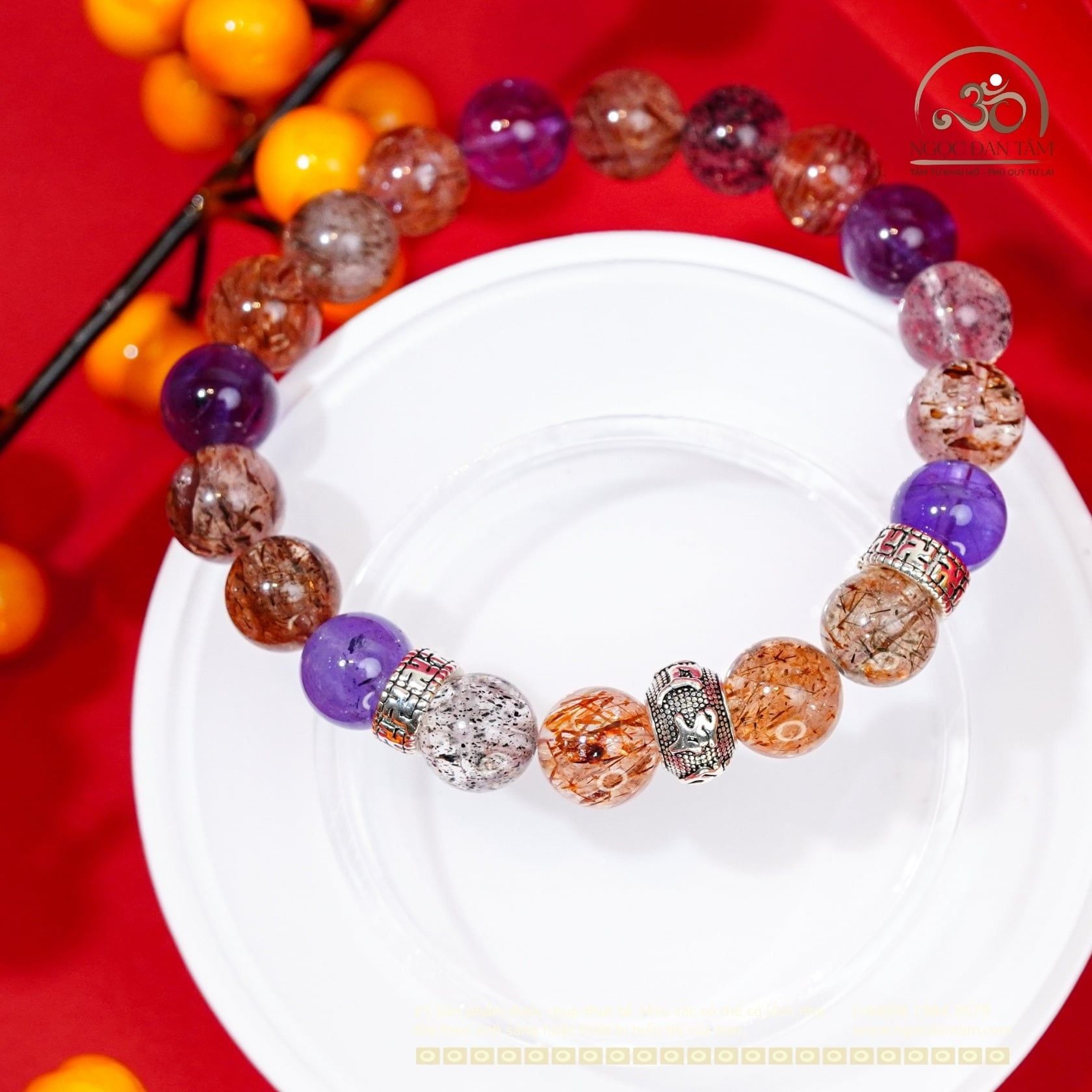  Vòng Tay Super Seven 9mm 4A Phối Charm Chú Omani Bạc 