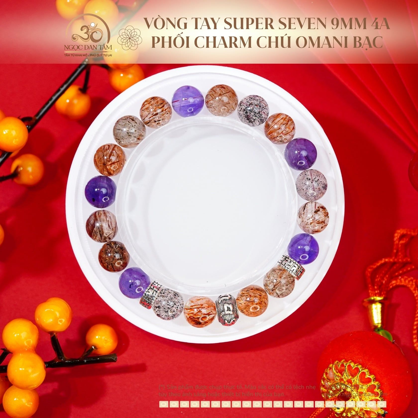  Vòng Tay Super Seven 9mm 4A Phối Charm Chú Omani Bạc 