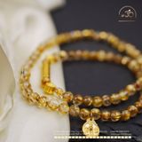  Chuỗi Vòng Tay Thạch Anh Tóc Vàng Đồng Trục 6mm VVIP Phối Charm Bạc 925 Mạ Vàng Cao Cấp 