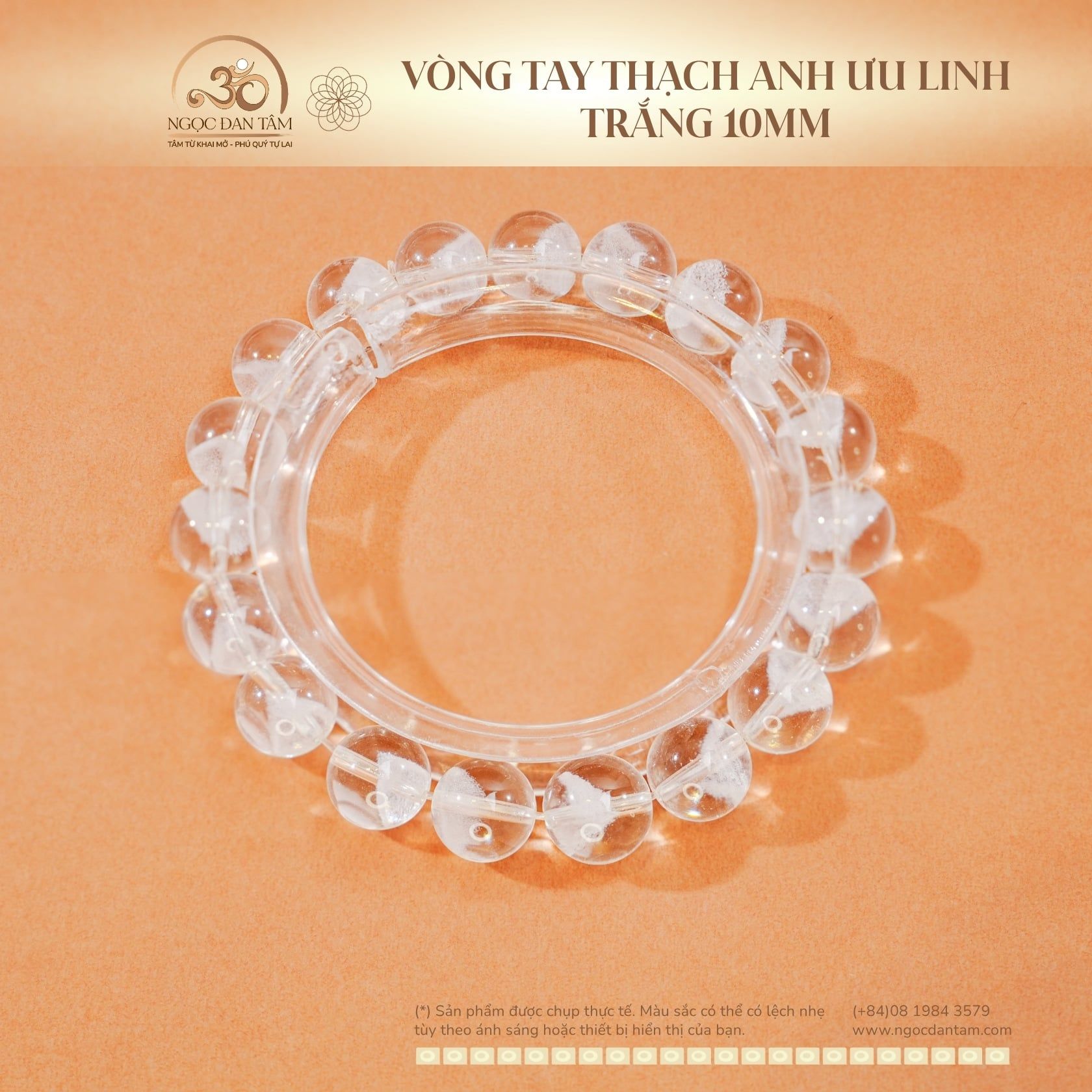  Vòng Tay Thạch Anh Ưu Linh Trắng 10mm 
