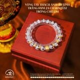  Vòng Tay Thạch Anh Ưu Linh Trắng 8mm 2A Charm Hạt Trống Chữ Om 