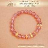  Vòng Tay Thạch Anh Dâu Tây 8mm 2A Phối Charm Hoa Mạ Vàng Cao Cấp 