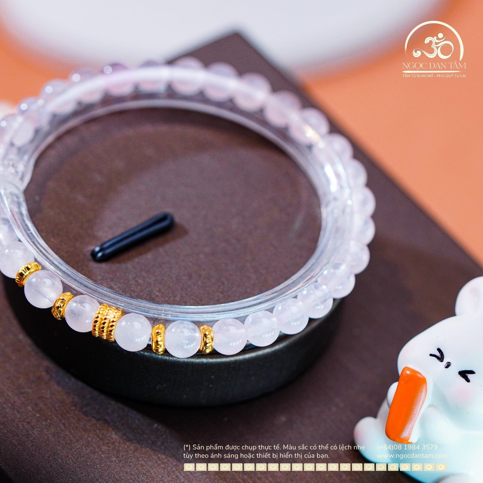  Vòng Tay Đá Thạch Anh Hồng 5mm 4A Phối Charm 3 Vòng 