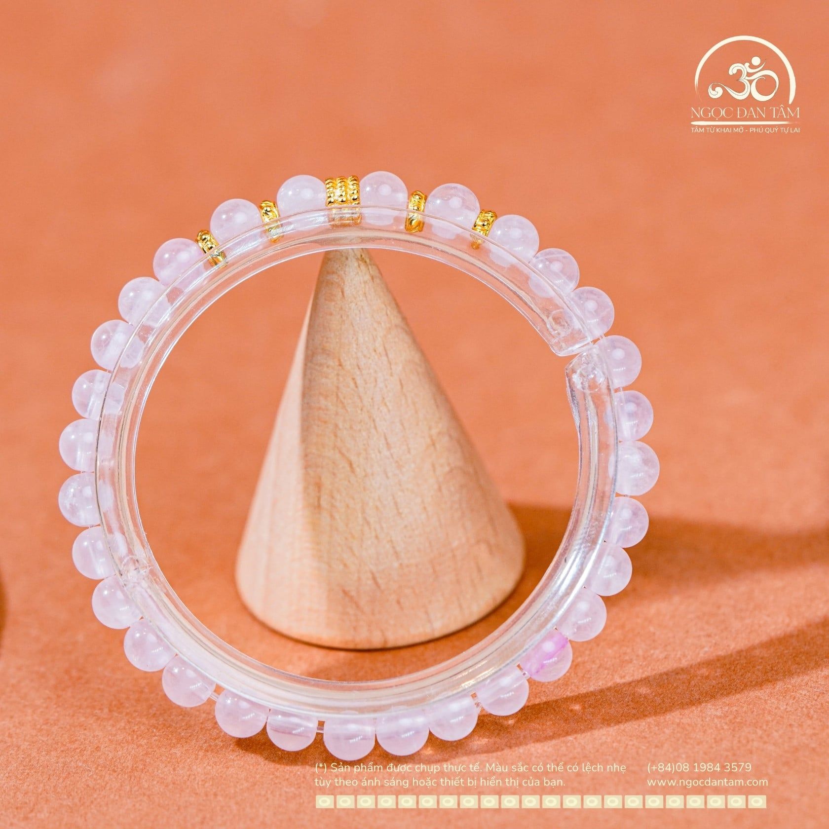  Vòng Tay Đá Thạch Anh Hồng 5mm 4A Phối Charm 3 Vòng 