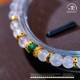  Vòng Tay Đá Thạch Anh Hồng 5mm 4A Phối Charm Trụ Xanh Ngọc Lục Bảo 