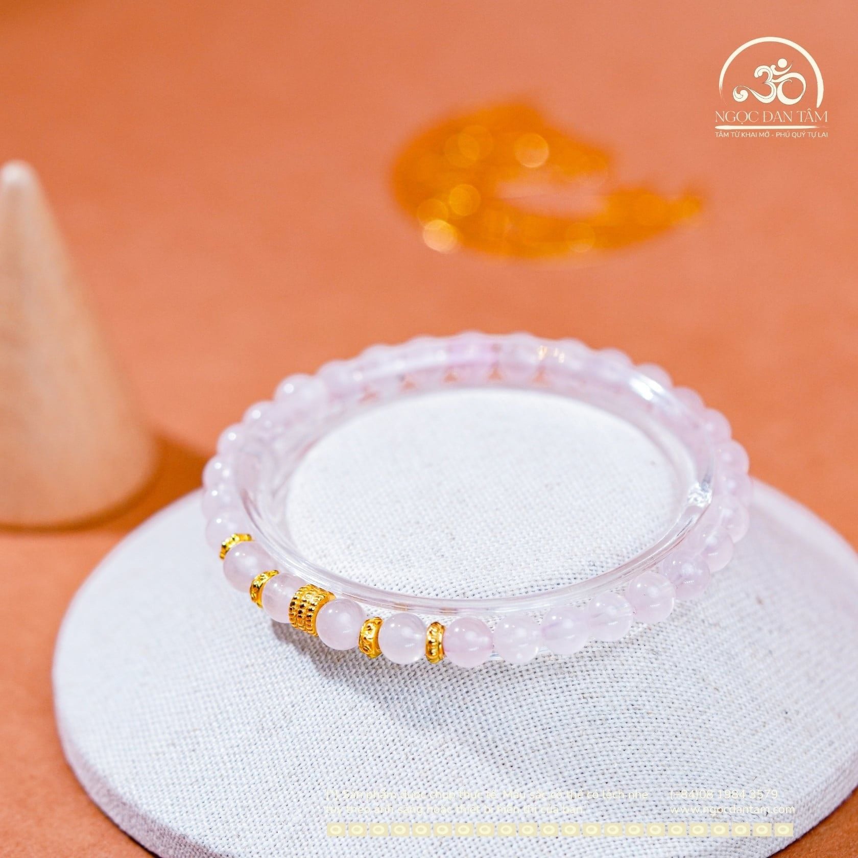  Vòng Tay Đá Thạch Anh Hồng 5mm 4A Phối Charm 3 Vòng 