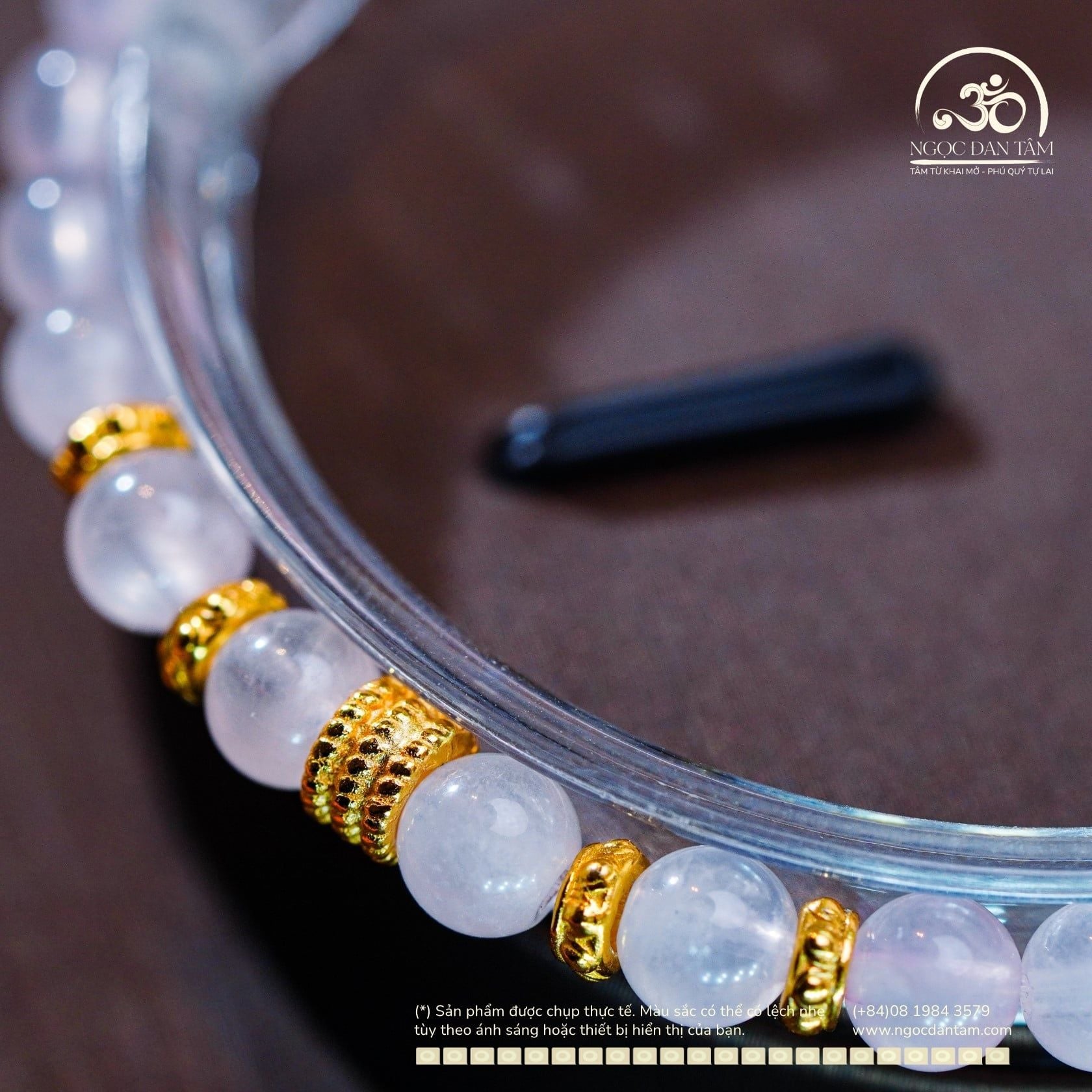  Vòng Tay Đá Thạch Anh Hồng 5mm 4A Phối Charm 3 Vòng 