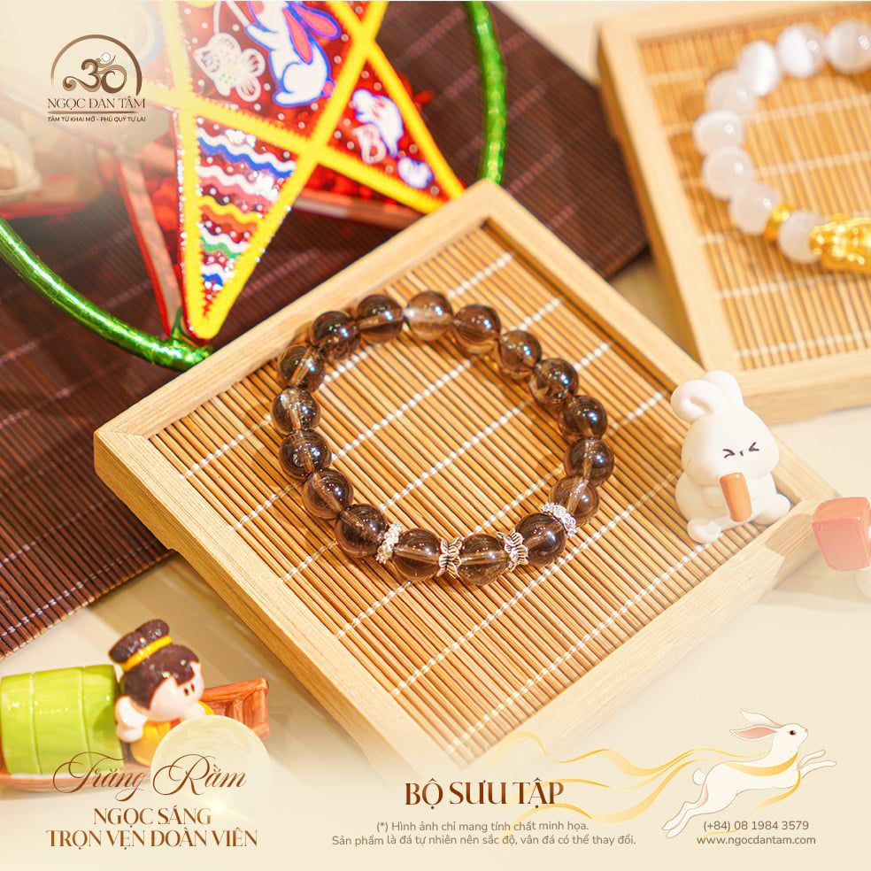  Vòng Tay Thạch Anh Khói Phối Charm Bạc 